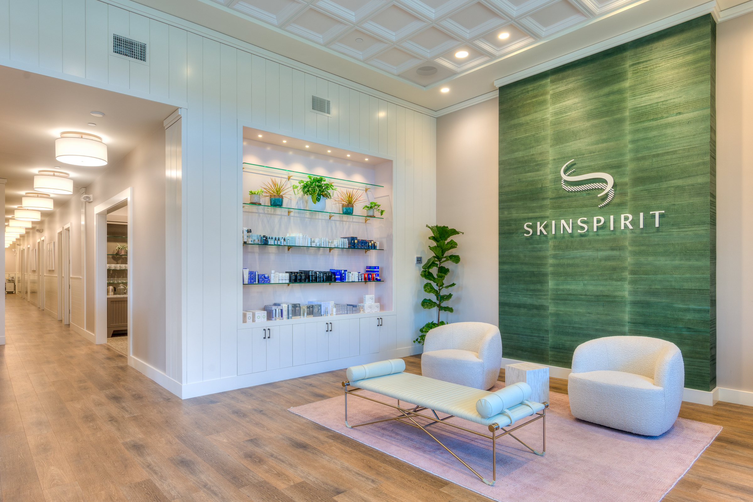 Entrance to Skin Spirit featuring a sitting area and a selection of skincare products
